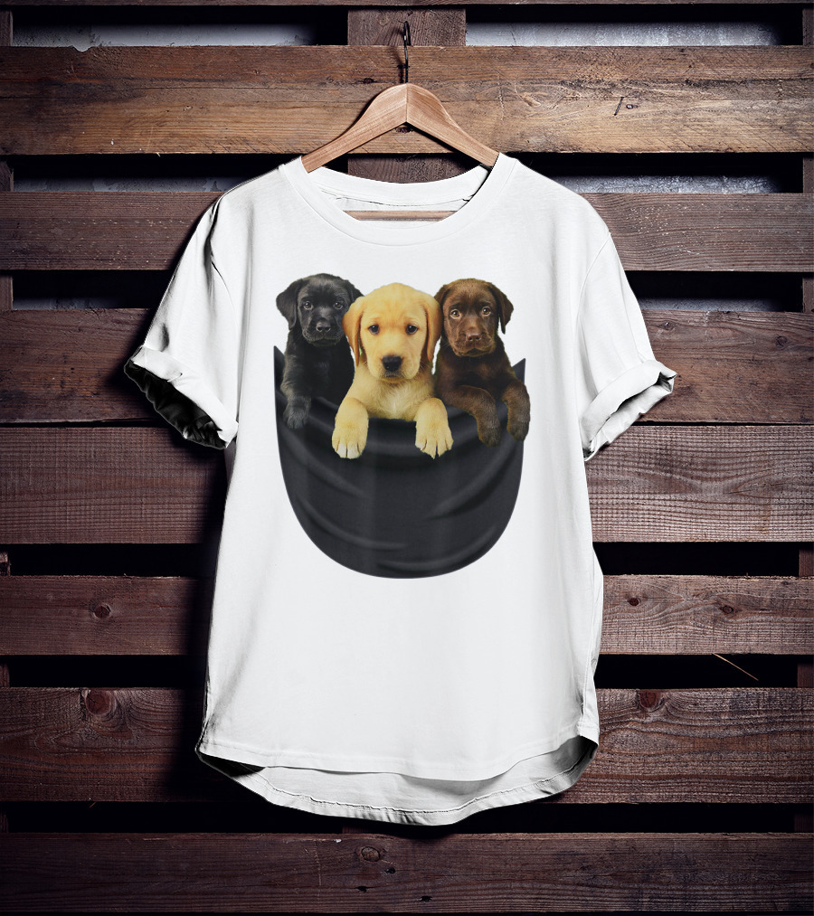 Labrador Retriever Puppy Trio In Big Black Pocket Dog T-Shirt