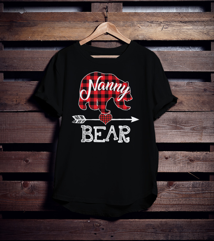 Nanny Bear Plaid Heart Arrow Buffalo Christmas T-Shirt