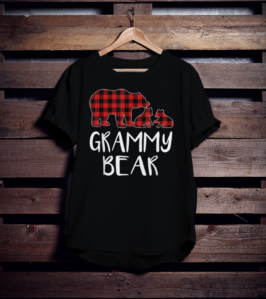Grammy Bear Red Plaid Two Cubs Matching Buffalo T-Shirt