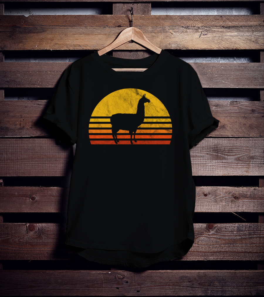 Retro Llama Silhouette Against Sunset Colors T-Shirt