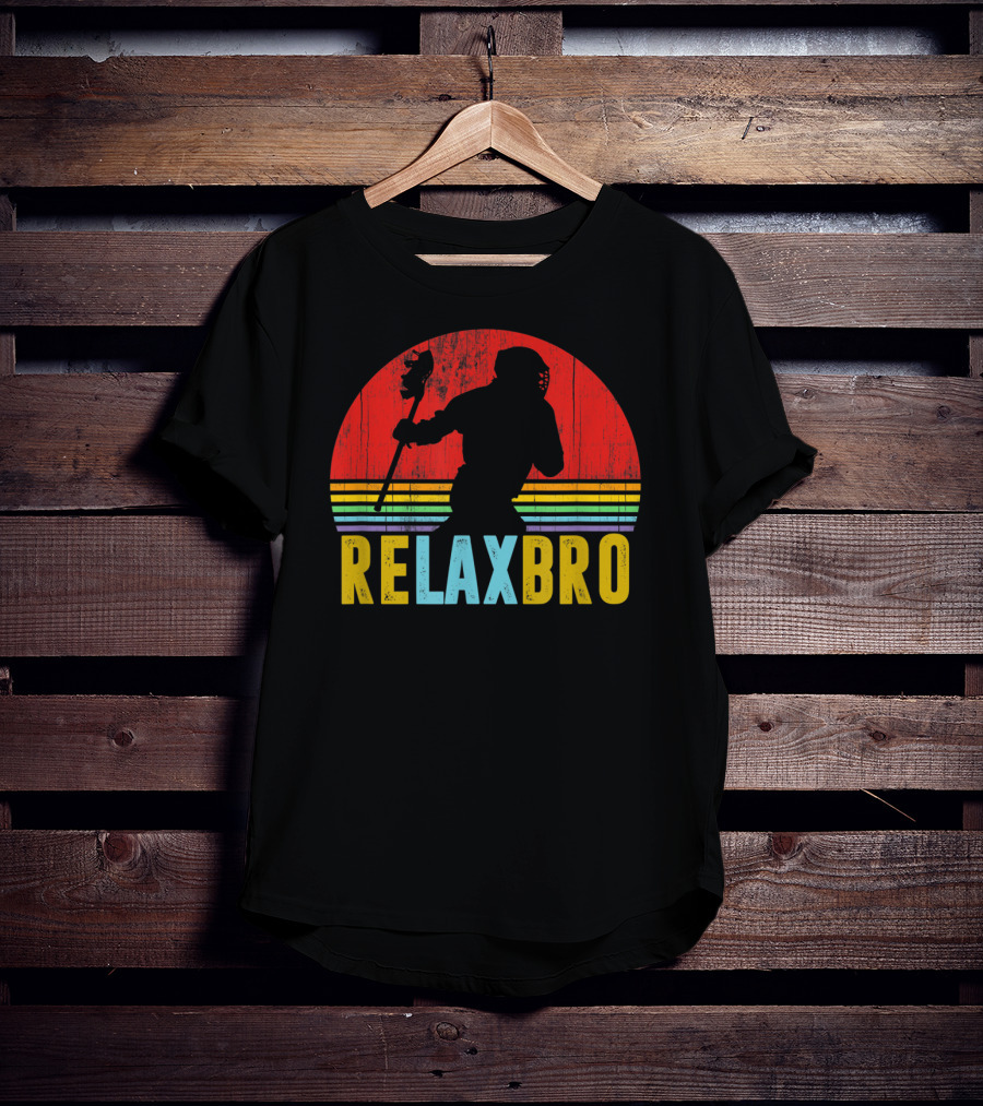 ReLax Bro Lacrosse LAX Apparel Retro Style Silhouette Vintage Sunset T-Shirt