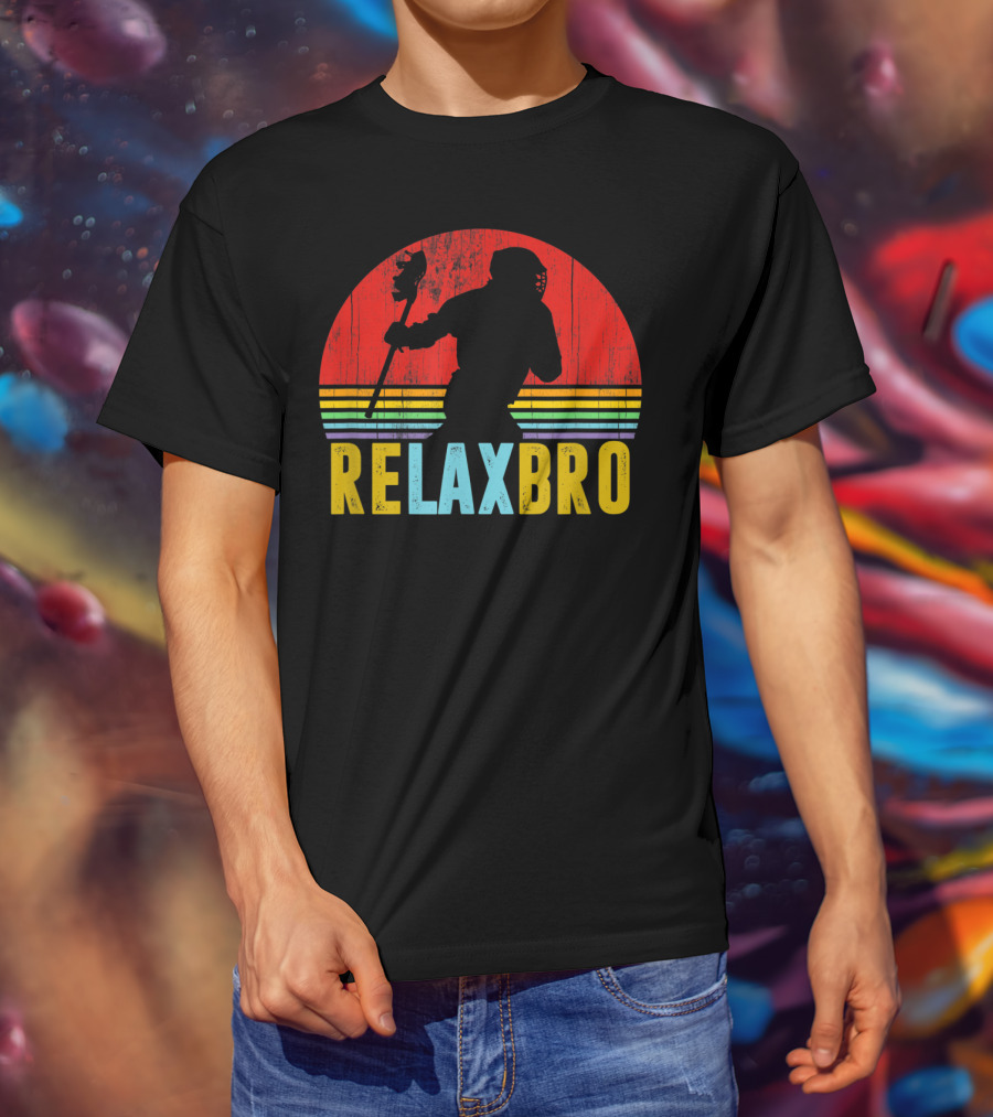 ReLax Bro Lacrosse LAX Apparel Retro Style Silhouette Vintage Sunset T-Shirt
