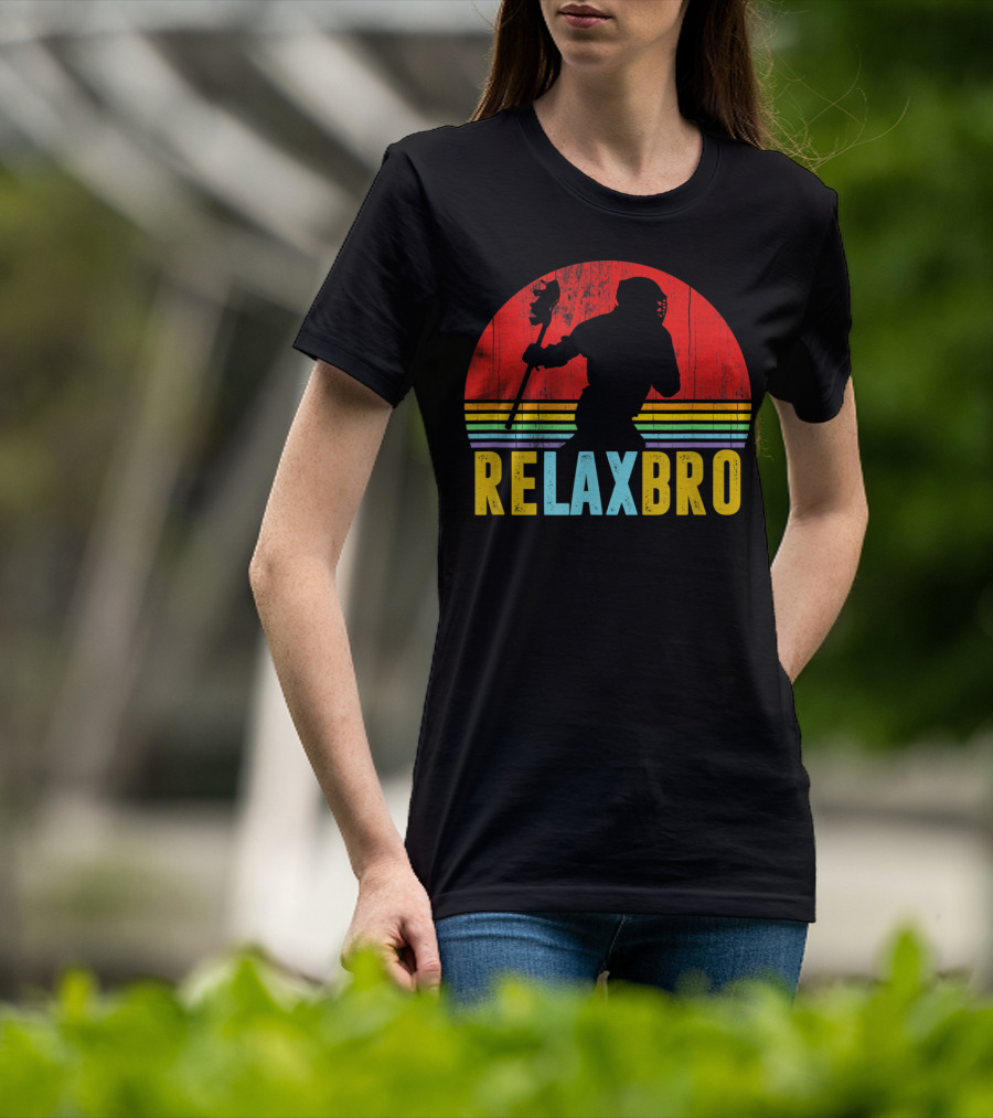 ReLax Bro Lacrosse LAX Apparel Retro Style Silhouette Vintage Sunset T-Shirt