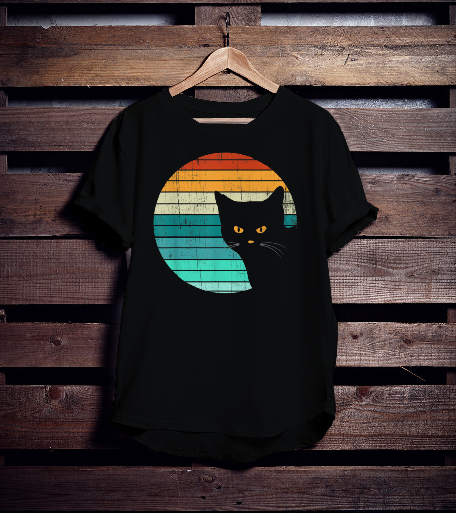 Unique Vintage Kitten Kitty Cat Retro Sunset Stripes T-Shirt