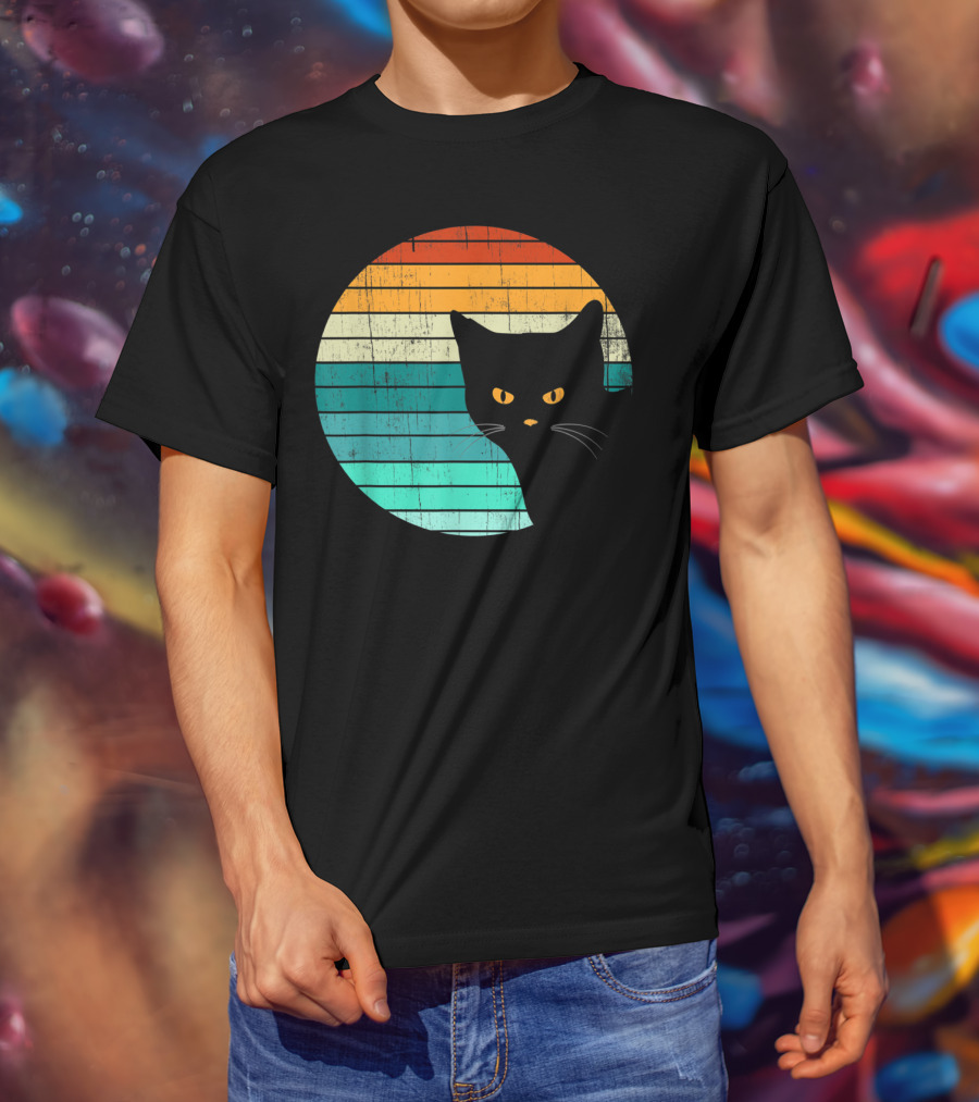 Unique Vintage Kitten Kitty Cat Retro Sunset Stripes T-Shirt