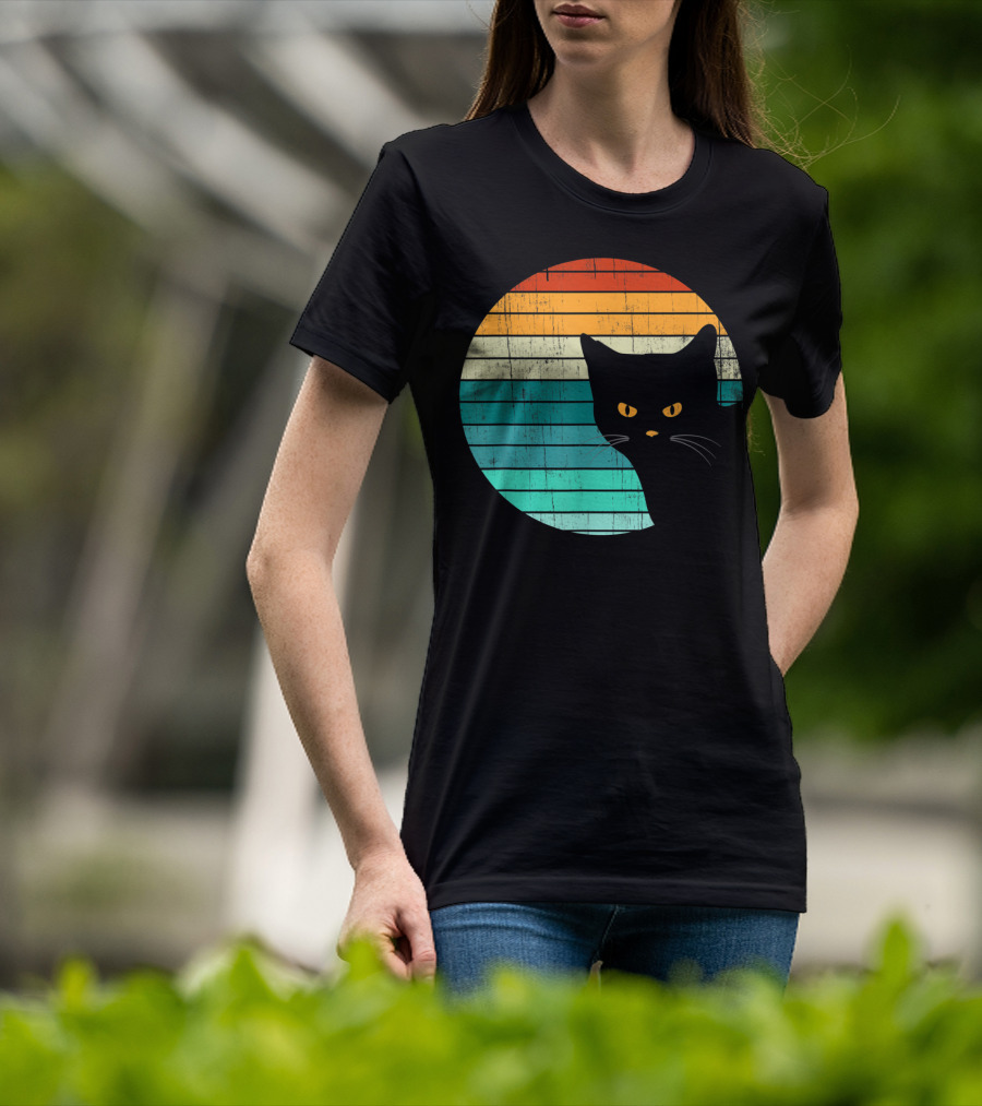 Unique Vintage Kitten Kitty Cat Retro Sunset Stripes T-Shirt
