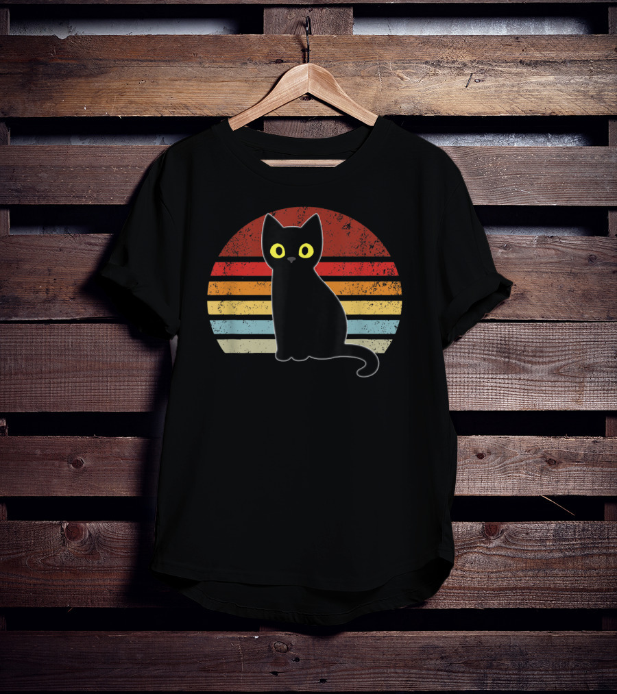 Vintage Retro Stripes Black Cat Kitty Kitten T-Shirt