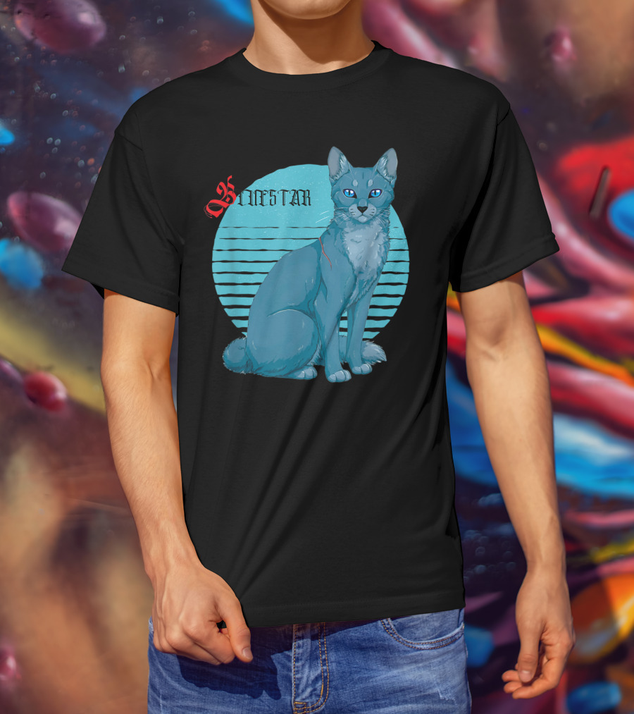 Bluestar Warrior Cats With Blue Striped Circle Background T-Shirt