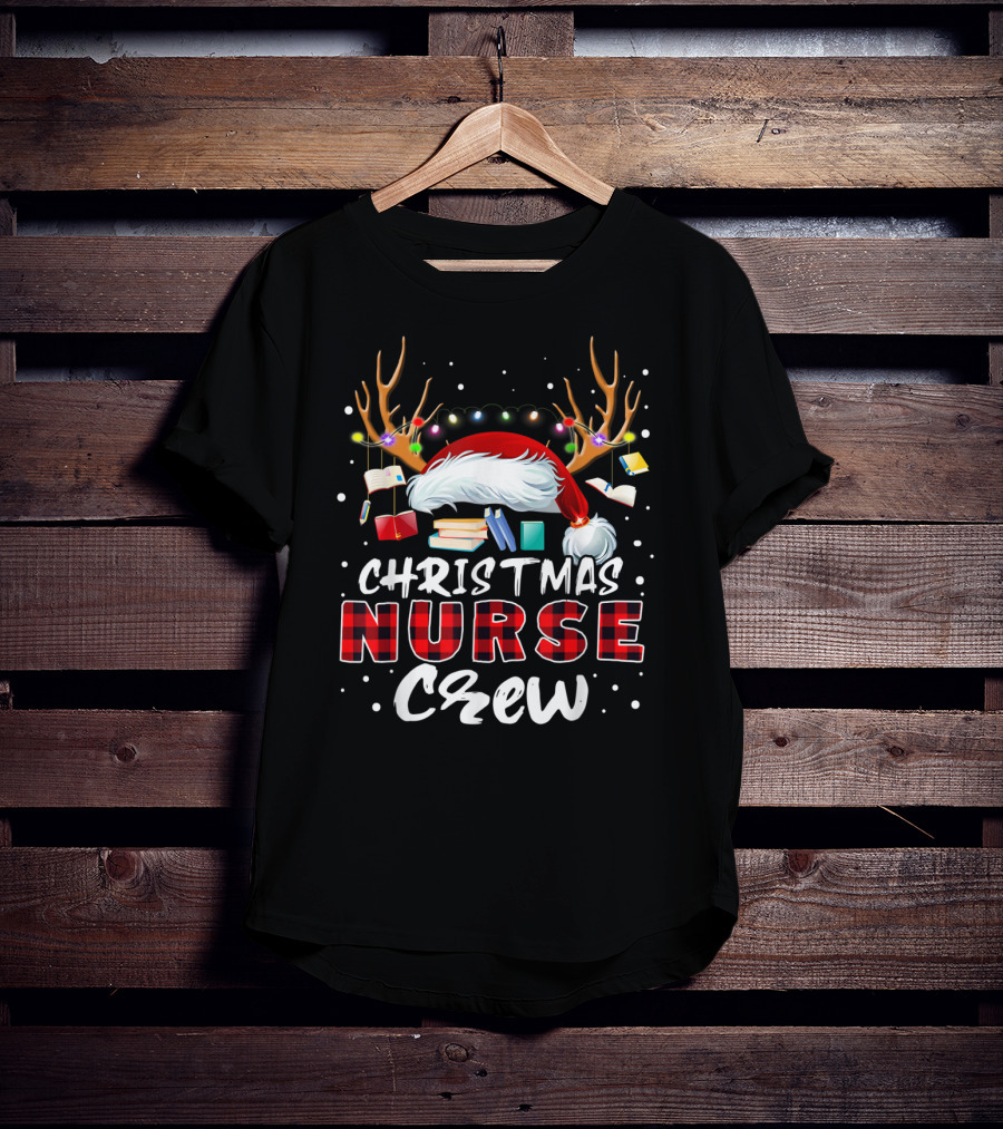Christmas Nurse Crew RN LPN Santa Hat Reindeer Holiday Lights T-Shirt