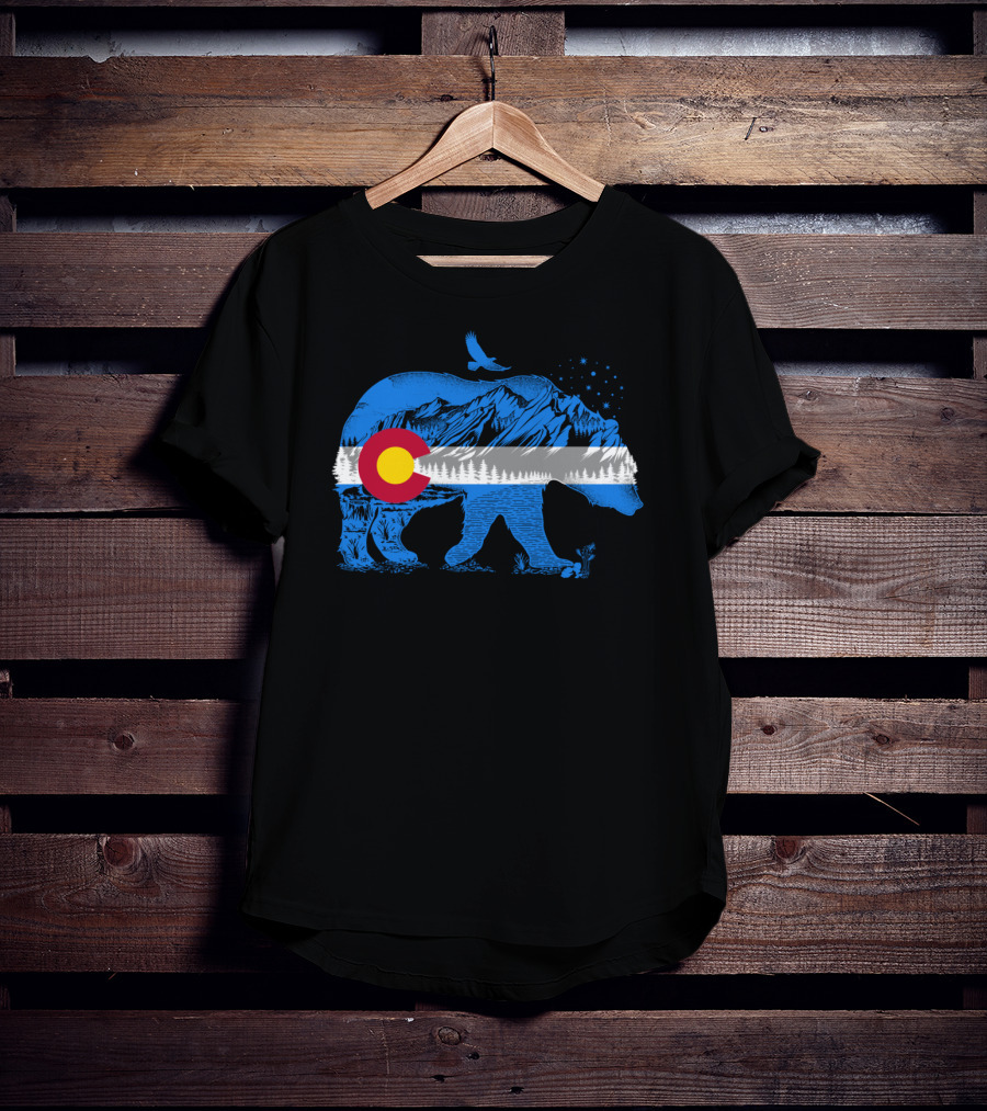 Colorado Bear Flag Mountains Landscape With Eagle T-Shirt