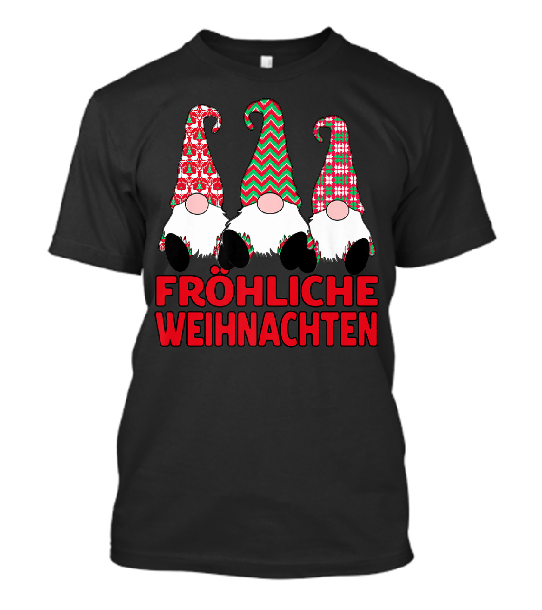 Fröhliche Weihnachten German Nordic Gnomes Pattern Trio T-Shirt
