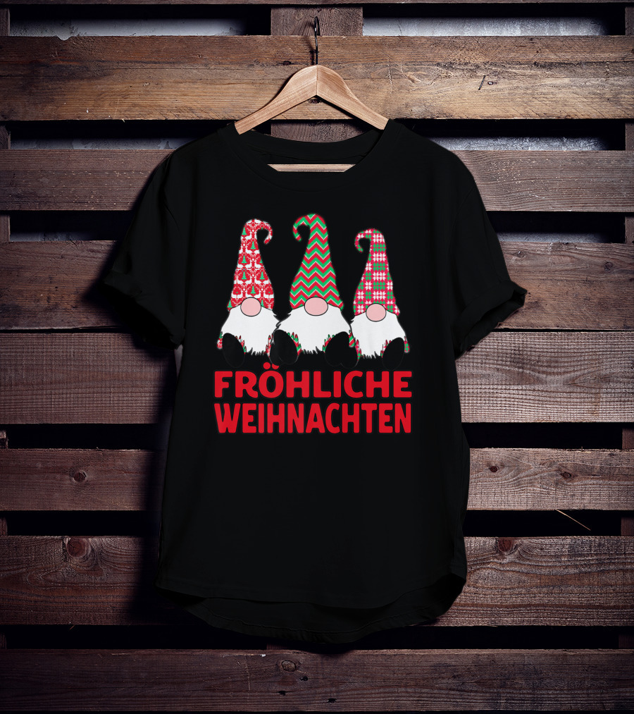 Fröhliche Weihnachten German Nordic Gnomes Pattern Trio T-Shirt