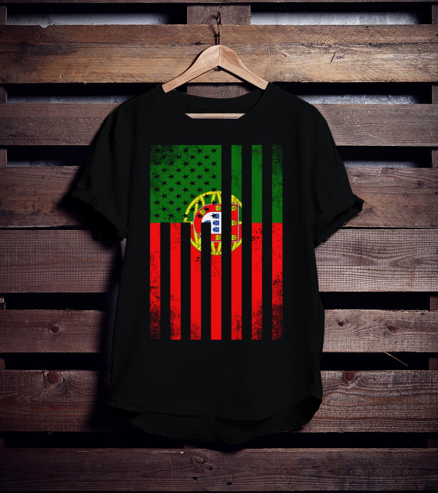 Half Portuguese Flag American Inside Me USA Flag Fusion T-Shirt