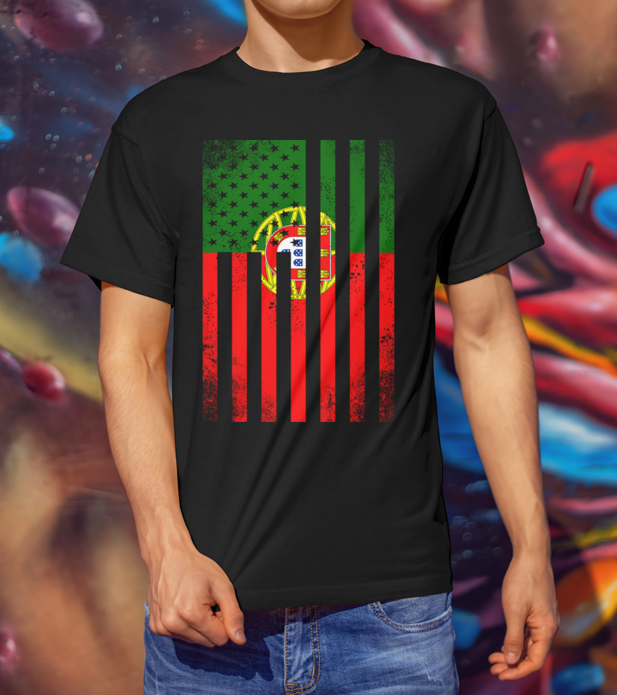 Half Portuguese Flag American Inside Me USA Flag Fusion T-Shirt