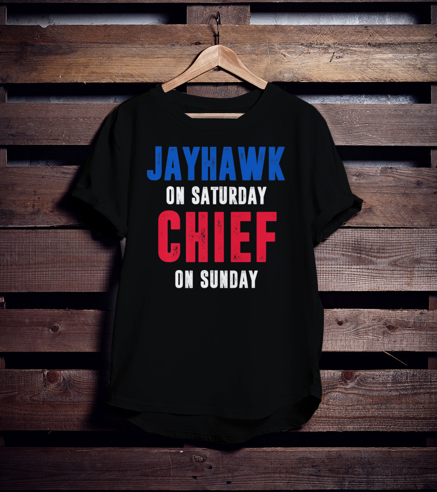 Jayhawk On Saturday Chief On Sunday Kansas MO Lawrence T-Shirt