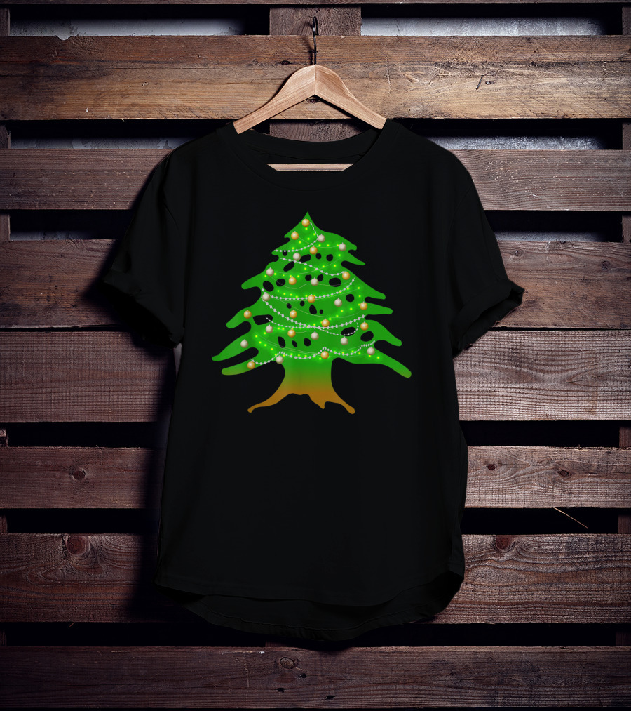 Lebanese Cedar Christmas Tree Lights Holiday Lebanon Flag Colors T-Shirt