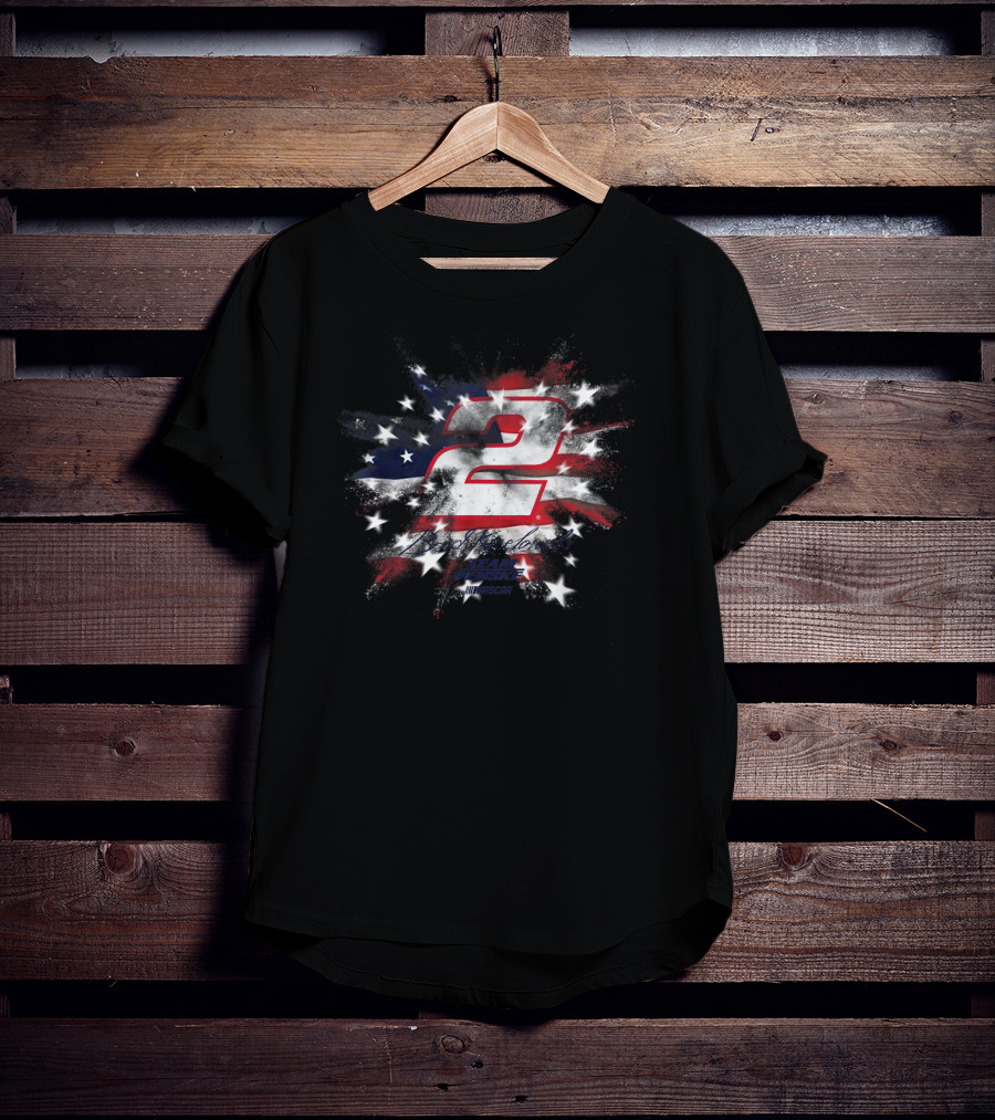 NASCAR Brad Keselowski Team Penske Number 2 American Flag Fireworks T-Shirt