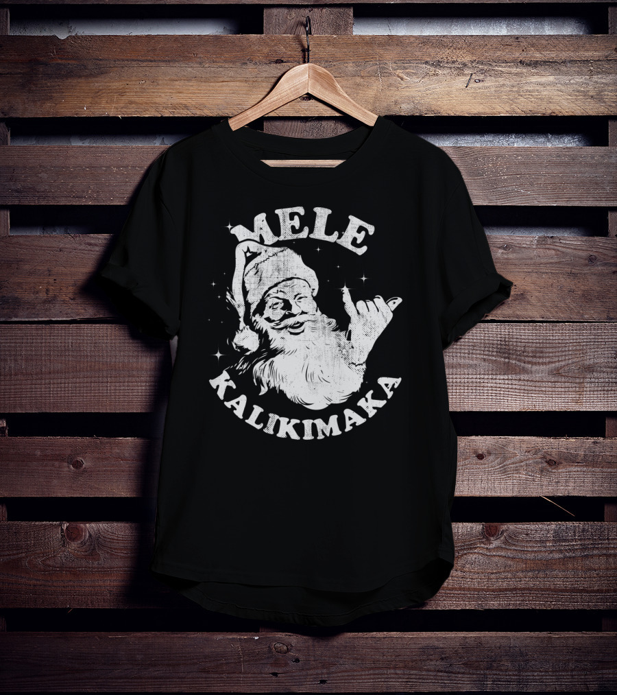Retro Mele Kalikimaka Santa Shaka Hawaii Christmas T-Shirt