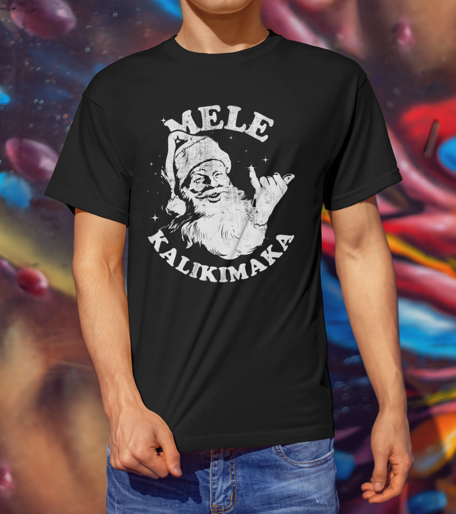 Retro Mele Kalikimaka Santa Shaka Hawaii Christmas T-Shirt