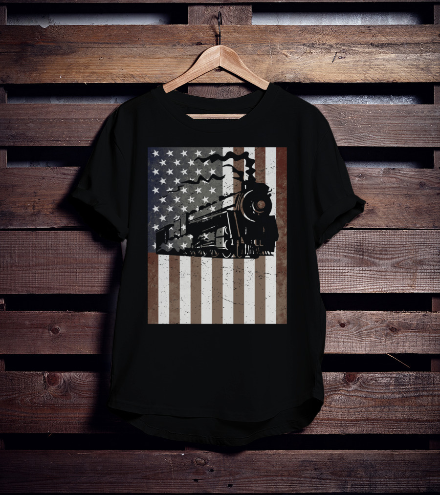 American Flag Steam Train Vintage Model Builder T-Shirt
