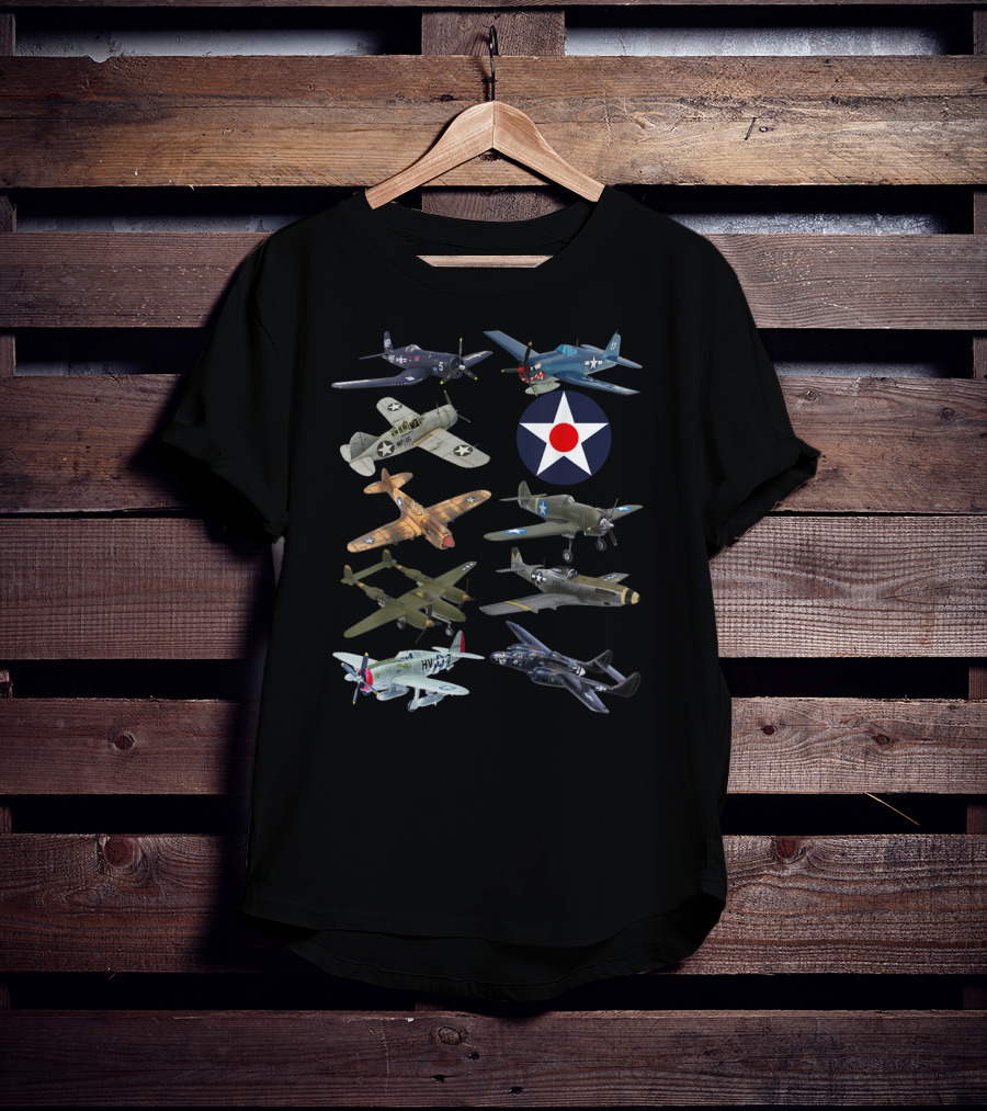 WW2 American F4U Corsair P51 Mustang P40 Warhawk Fighter Aircraft Collection T-Shirt