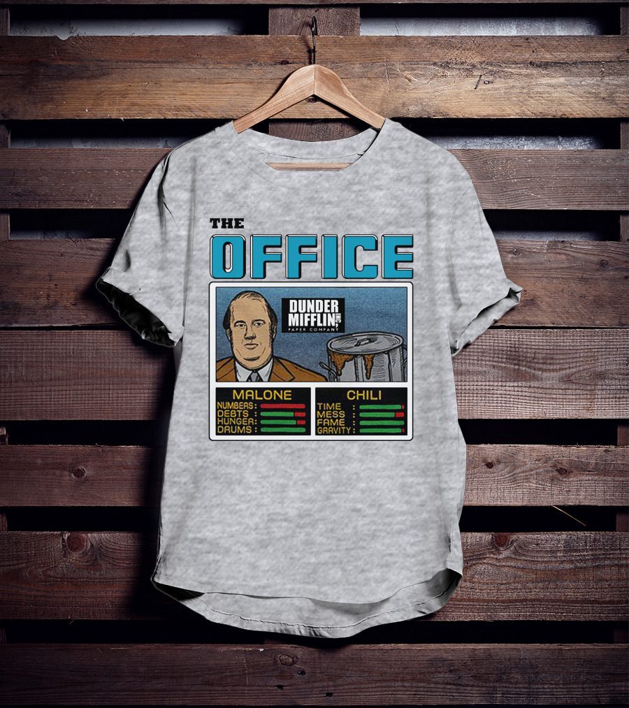 The Office Dunder Mifflin Kevin Malone Chili Numbers Debts Hunger Drums Time Mess Fame Gravity T-Shirt
