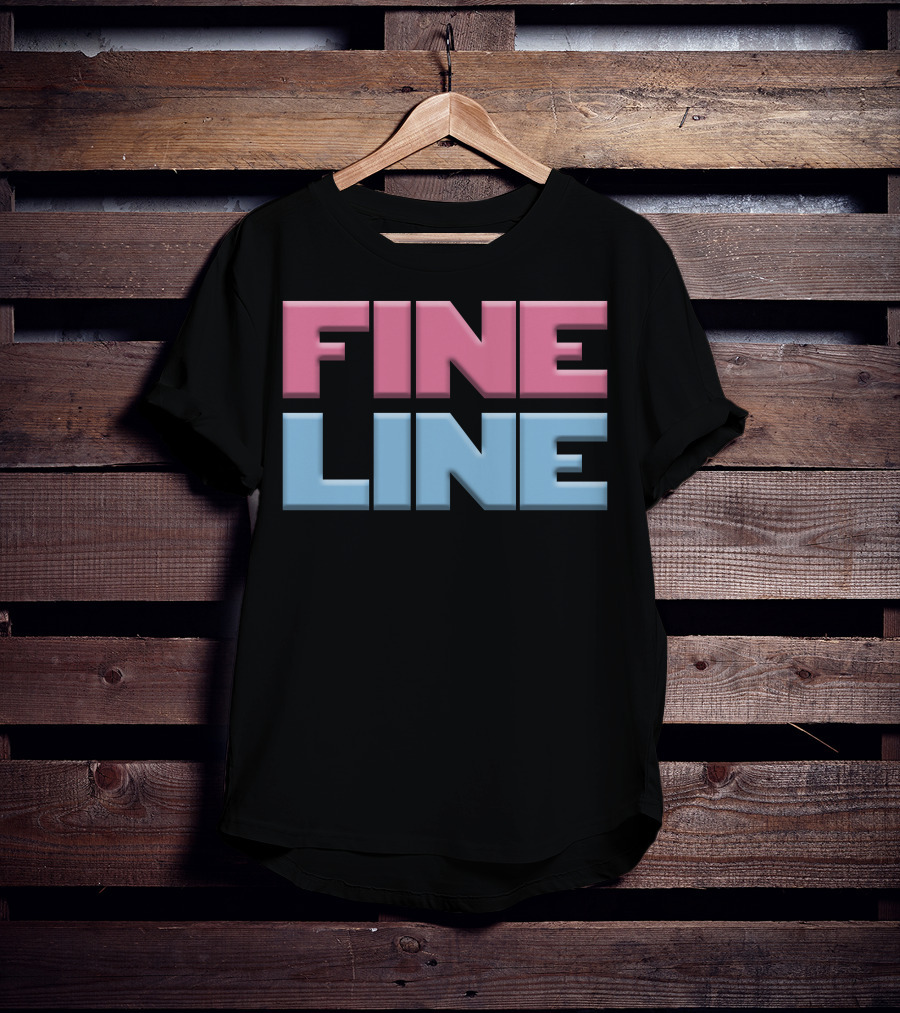 Fine Line Hand Typography Pink Blue Block Letters T-Shirt