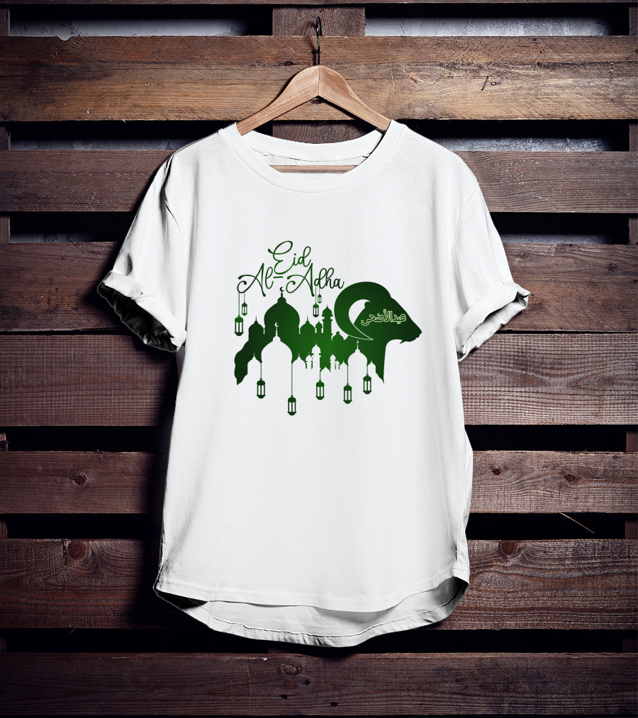 Eid Al-Adha Arabic Script Lanterns And Mosque T-Shirt
