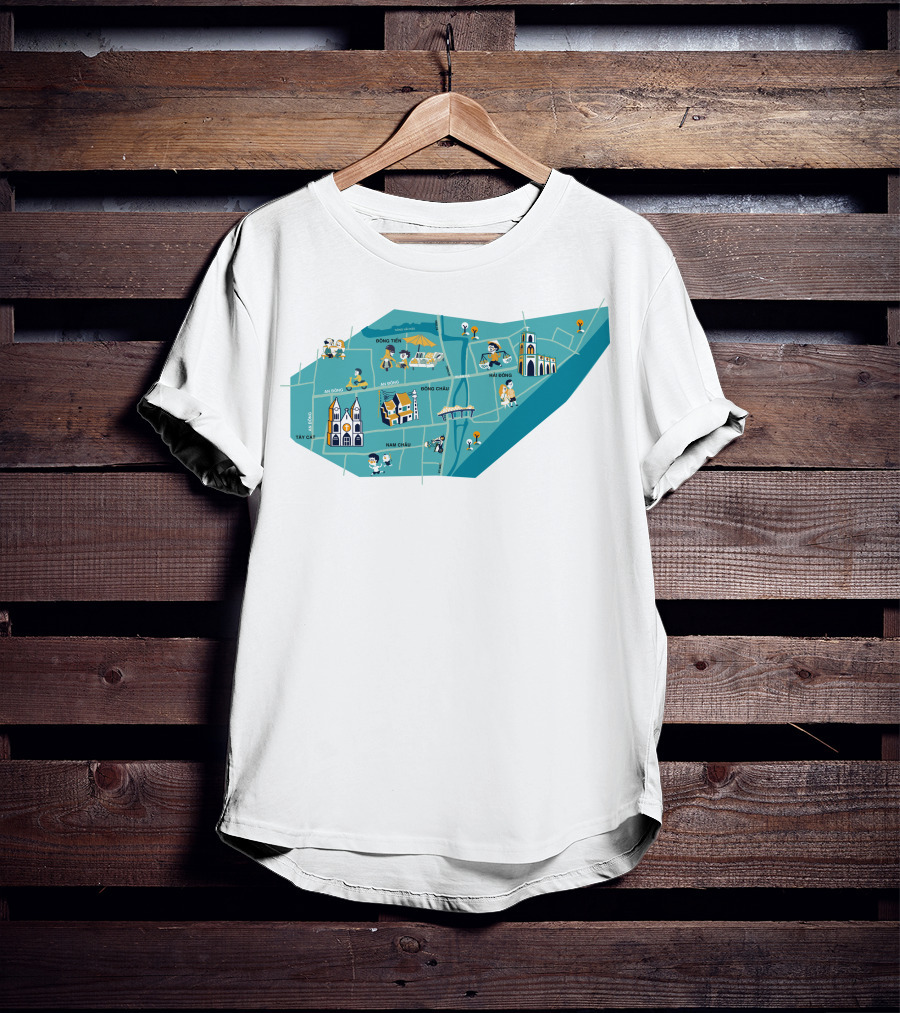 Hanoi Vietnam Historic Sites Map With Iconic Landmarks And Streets T-Shirt