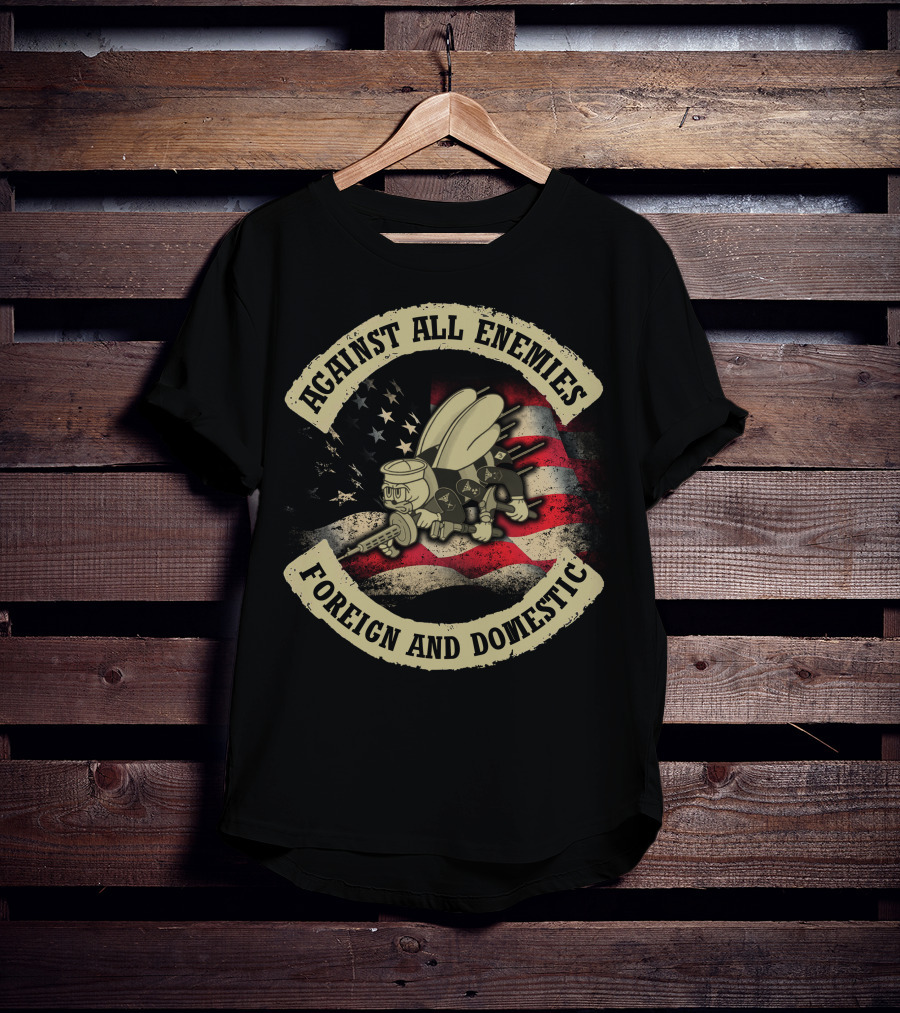 Against All Enemies Foreign And Domestic Vintage Army Bee Usa Flag T-Shirt