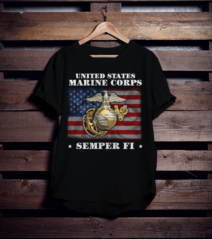 United States Marine Corps Semper Fi American Flag Eagle Globe And Anchor T-Shirt