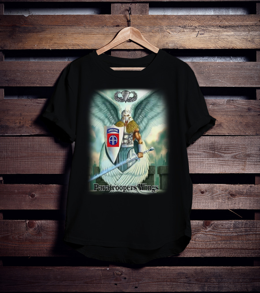 Airborne Paratroopers Wings Angel Warrior With Shield And Sword T-Shirt