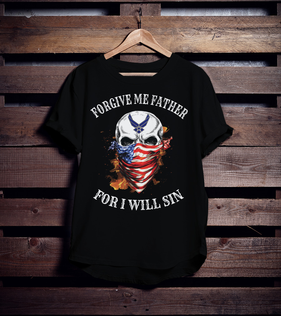 Forgive Me Father For I Will Sin Skull American Flag Bandana With Air Force Symbol T-Shirt