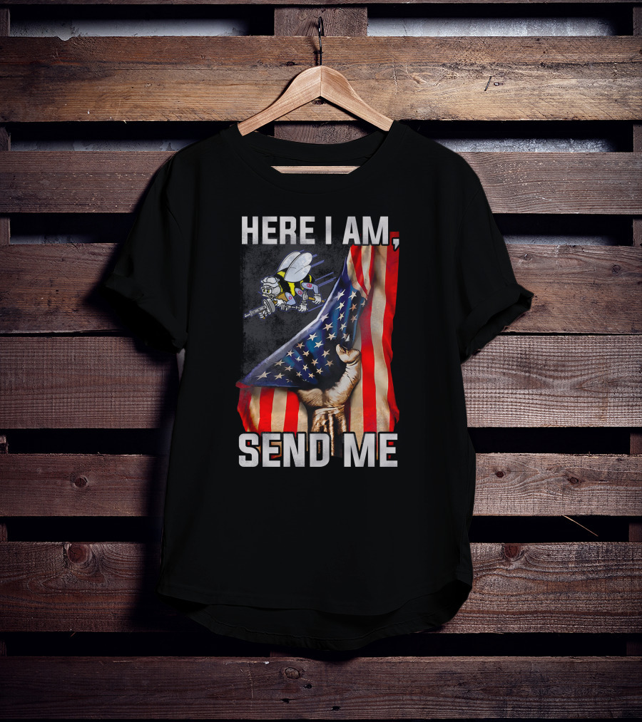 Here I Am Send Me American Flag Soldier Bee T-Shirt