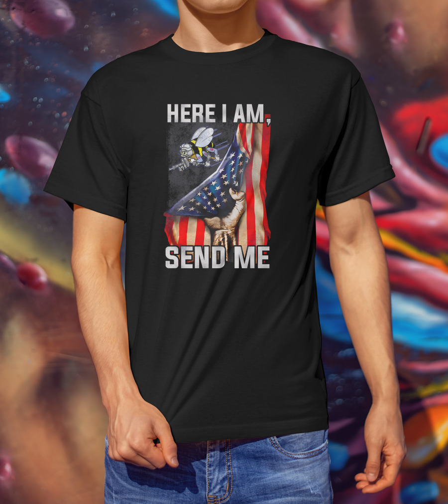 Here I Am Send Me American Flag Soldier Bee T-Shirt