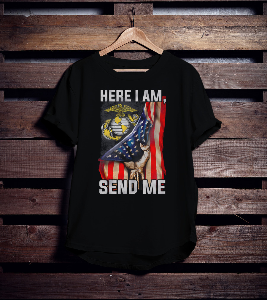 Here I Am Send Me Us Marine Corps American Flag T-Shirt