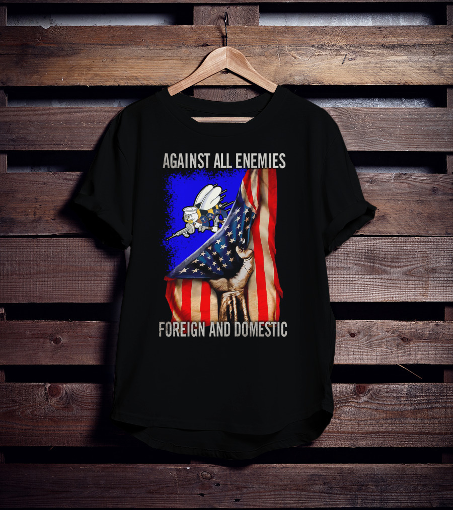 Against All Enemies Foreign And Domestic Flag And Bee Army T-Shirt