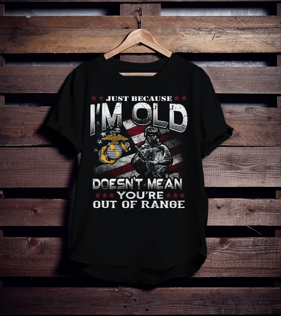 Just Because I'm Old Doesn't Mean You're Out Of Range U.s. Marine Corps Flag Soldier T-Shirt