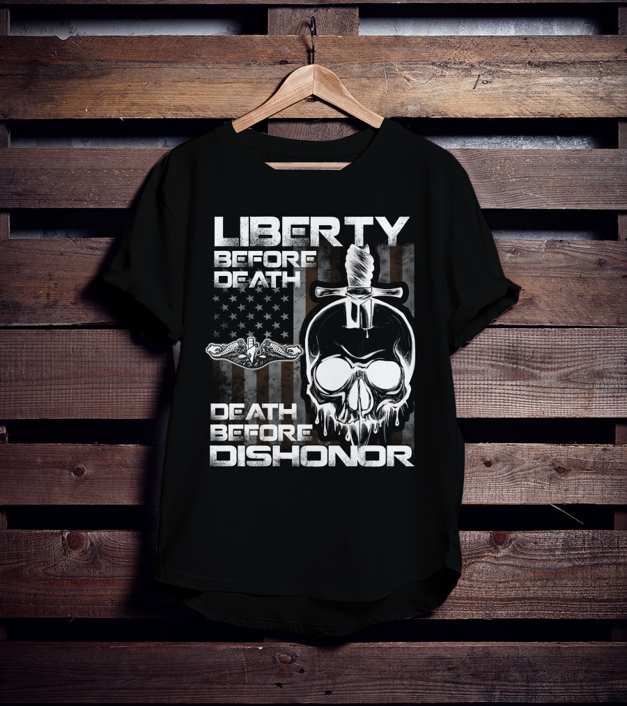 Liberty Before Death Before Dishonor Skull Dagger American Flag T-Shirt