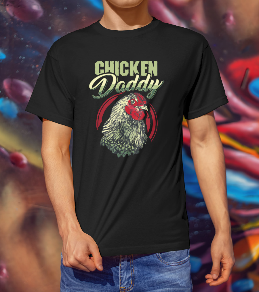 CHICKEN DADDY Rooster Graphic With Red And Green Details T-Shirt