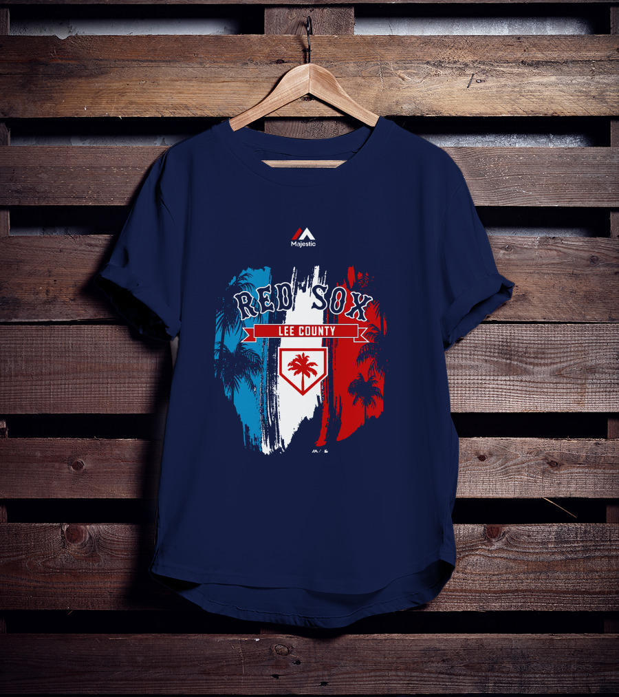 Majestic Red Sox Lee County Mookie Betts Palm Tree Blue Red White T-Shirt