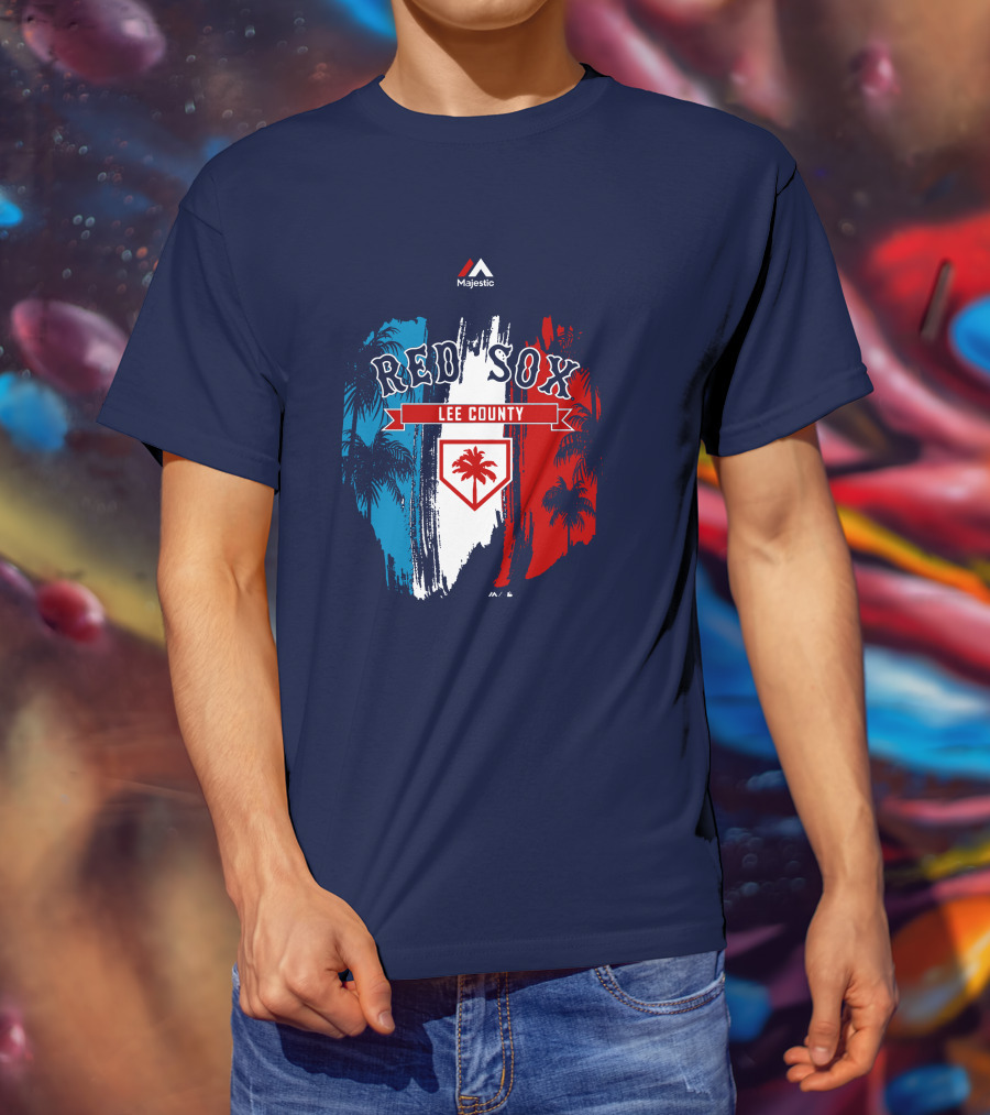Majestic Red Sox Lee County Mookie Betts Palm Tree Blue Red White T-Shirt