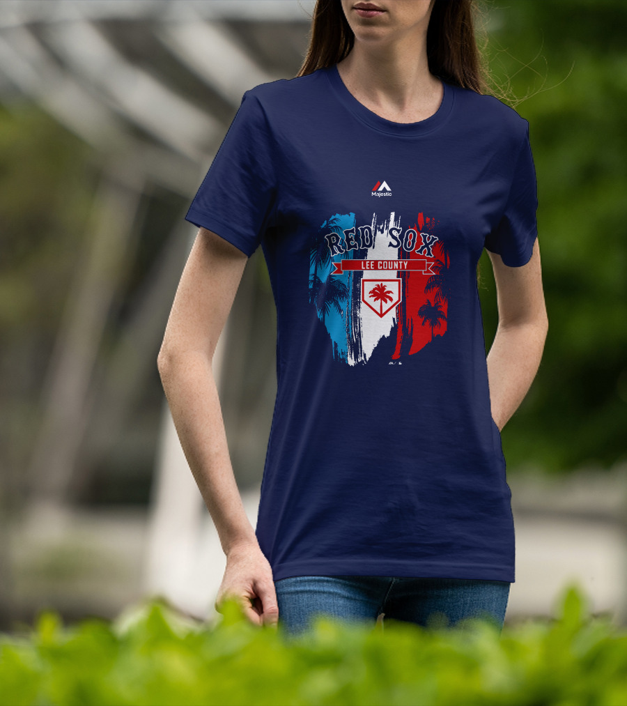 Majestic Red Sox Lee County Mookie Betts Palm Tree Blue Red White T-Shirt