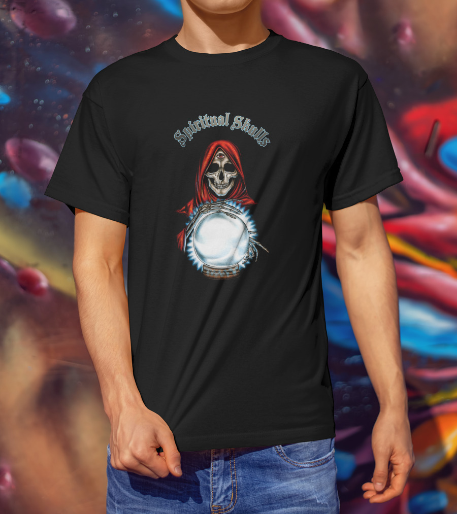 Spiritual Skulls Mystic Reaper With Crystal Ball T-Shirt