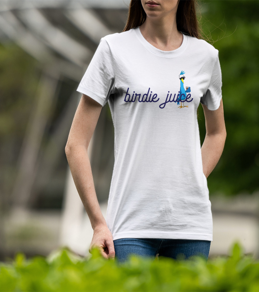 Birdie Juice Script Fun Cool Bird With Sunglasses And Drink T-Shirt