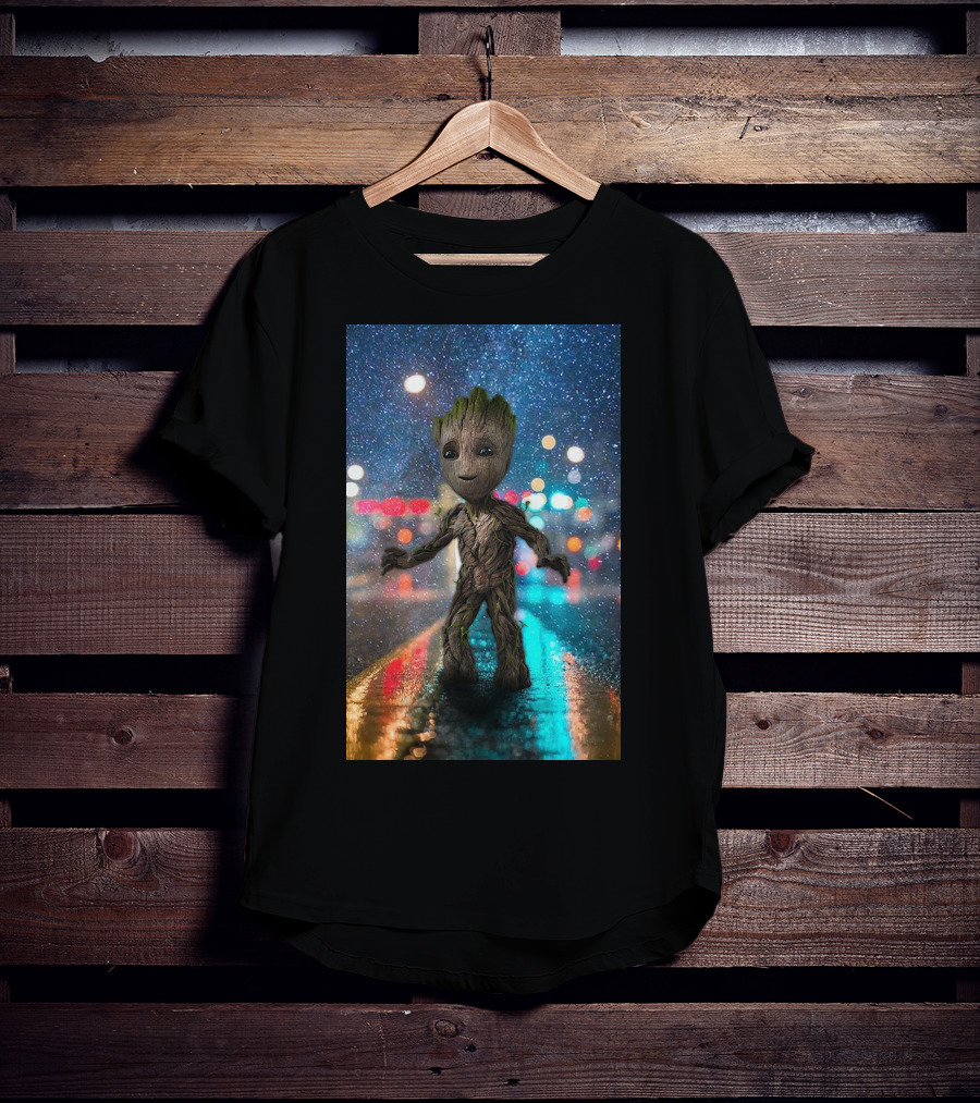 Groot Baby Guardians Of The Galaxy Night Street Scene T-Shirt