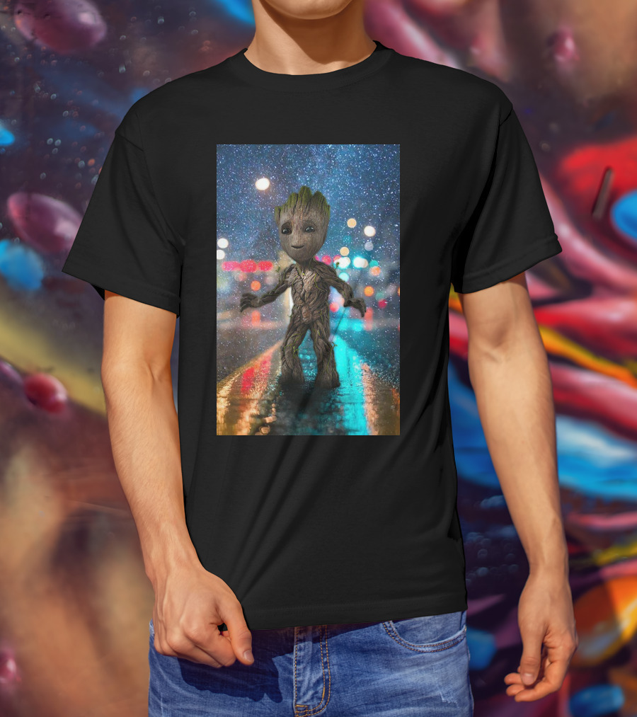 Groot Baby Guardians Of The Galaxy Night Street Scene T-Shirt