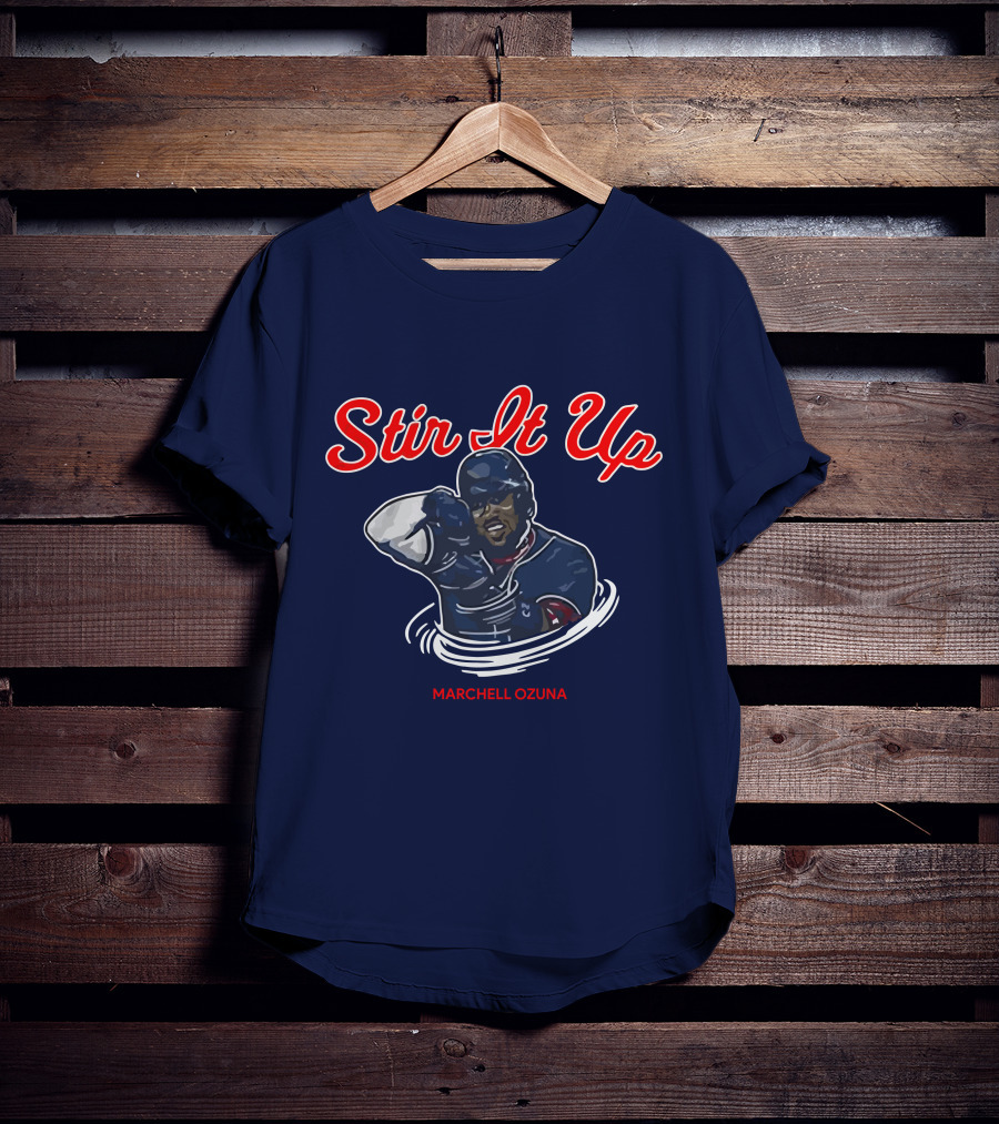 Stir It Up Marcell Ozuna Baseball Action Graphics T-Shirt