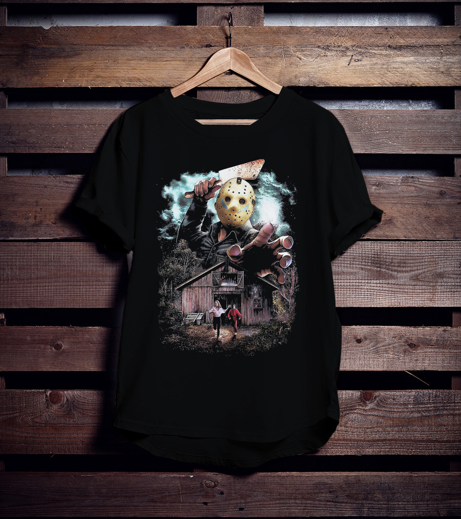 Friday The 13th Jason Voorhees Mask And Cabin Scene T-Shirt