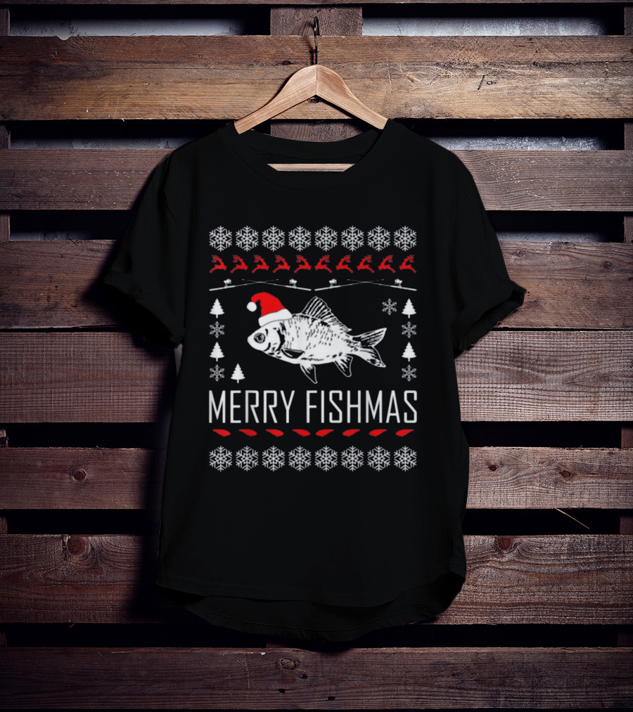 Merry Fishmas Funny Christmas Fishing Lover Ugly T-Shirt